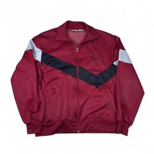 Pony Track Jacket Unisex M Burgundy Poly Cotton Vintage Chevron